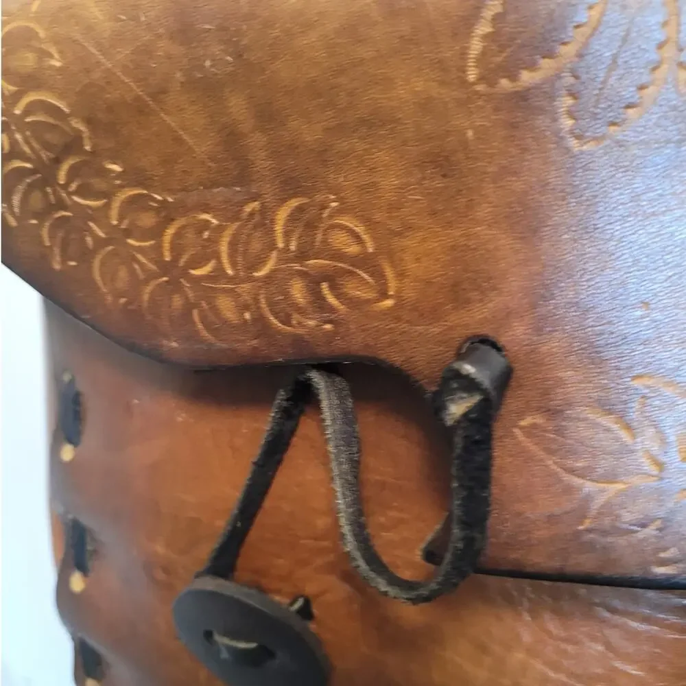 Seventies Tooled Leather Brown Shoulder Bag Boho Folk Charm Wanderer Retro Style